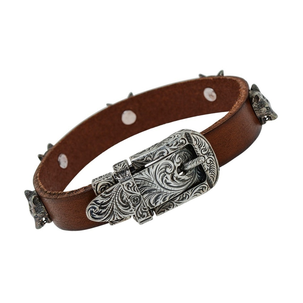 Gucci Forest Collection Leather Bracelet 925 Sterling Silver Size 17 Full Set